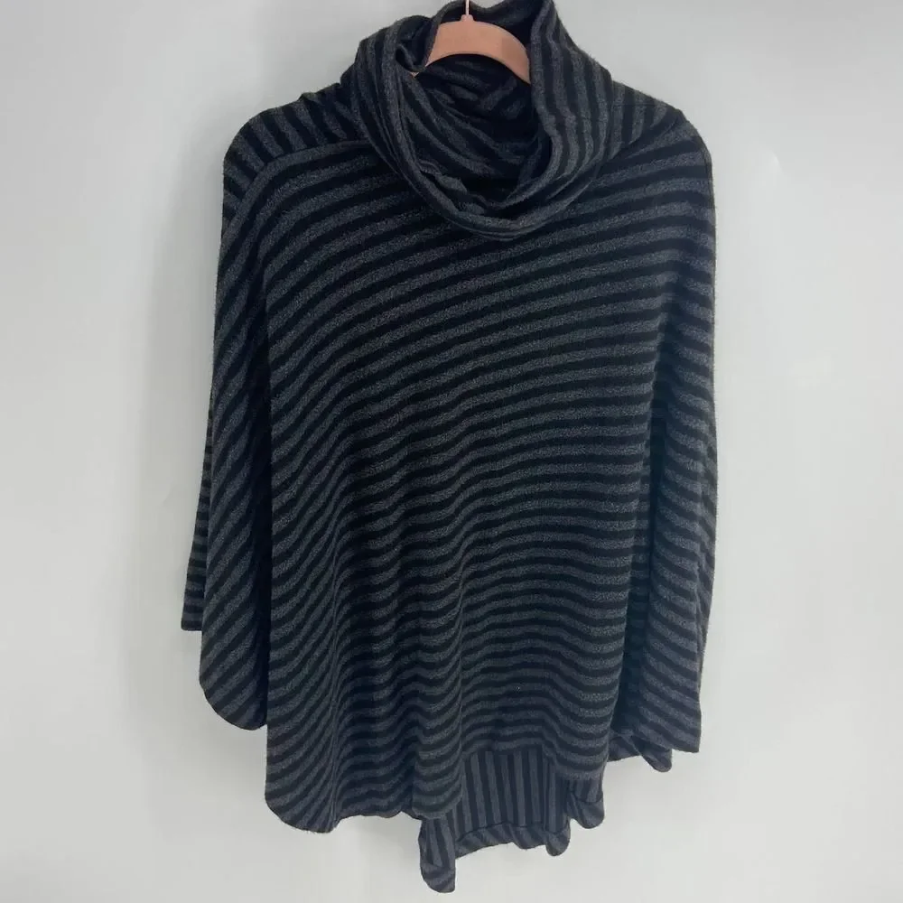Soft Surrounding black gray striped cowl neck oversize poncho one size
